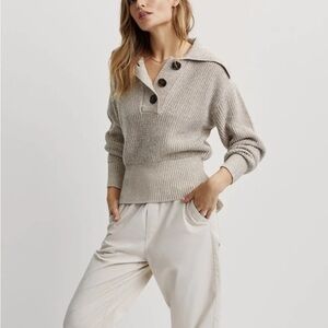 Varley Audrey Knit Polo Sweater in Olive Sand Fleck